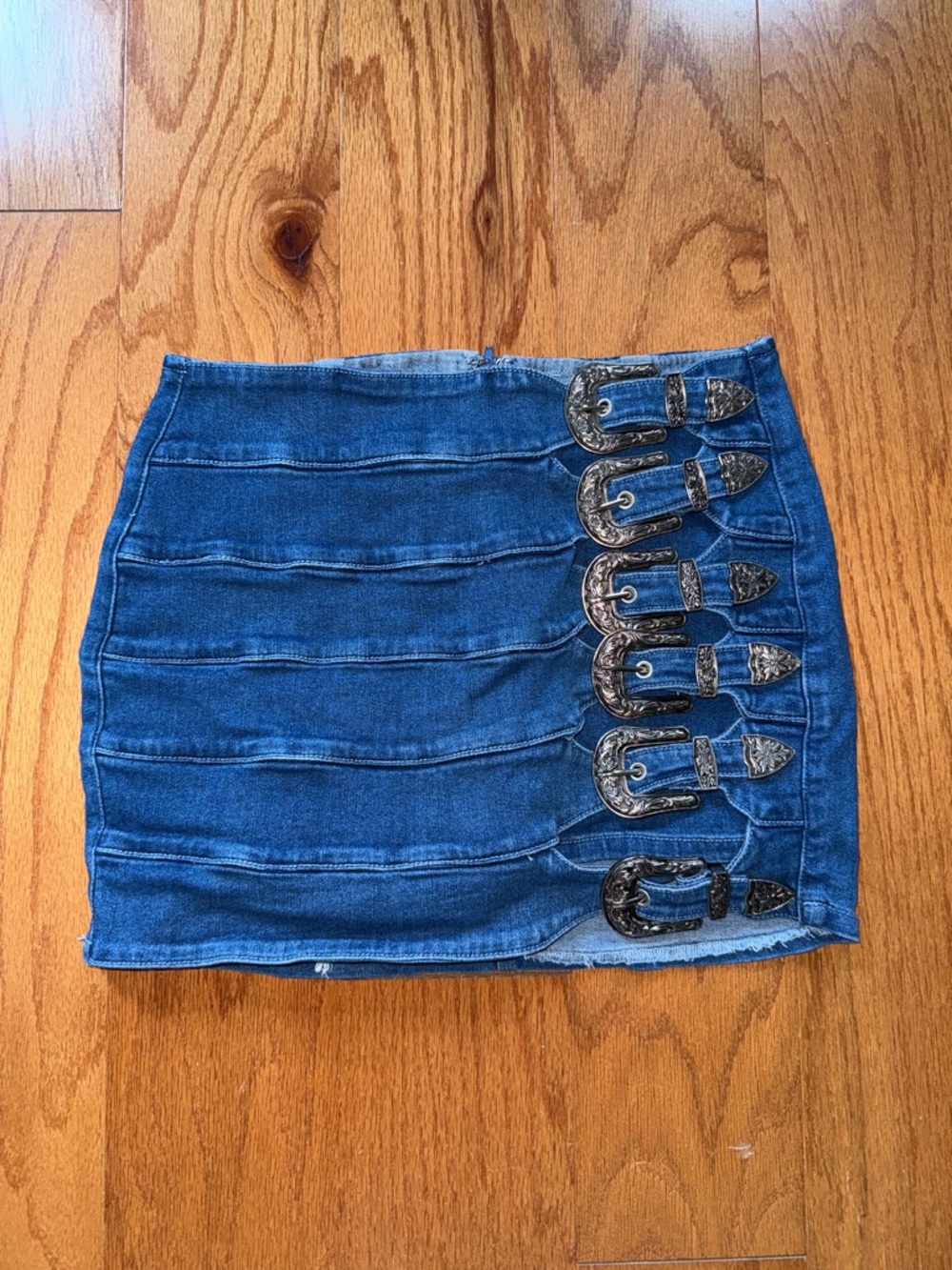 Windsor Blue Denim Mini Skort with Western Buckle Accents